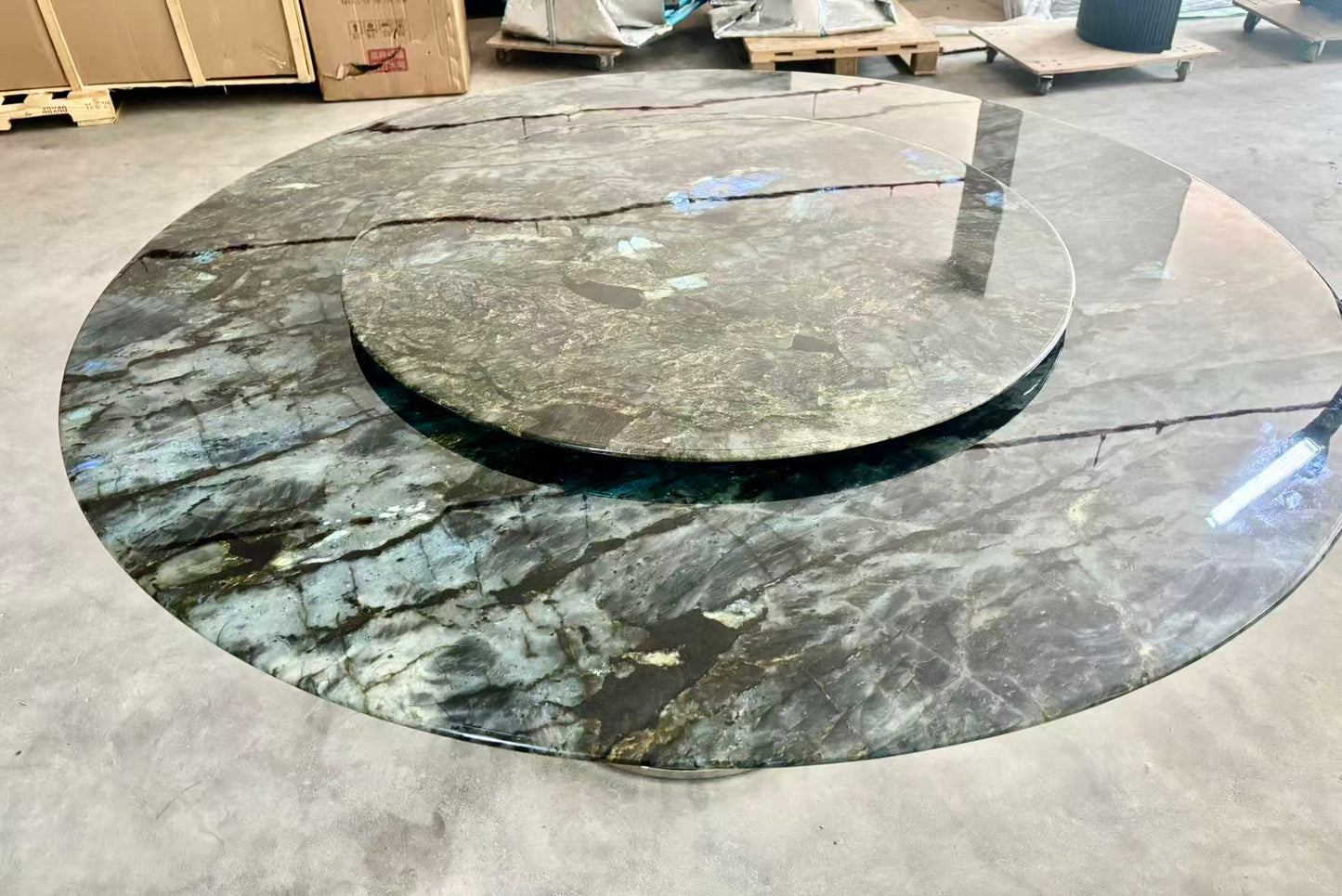 FINAL SALE! Dia1.6m Natural Brazilian Labradorite Marble "In Stock With Most Selections In Singapore" From Brazil Customization For Dining Coffee Side Table Feature Wall Granite Stone Real Marble - Blue Emerald