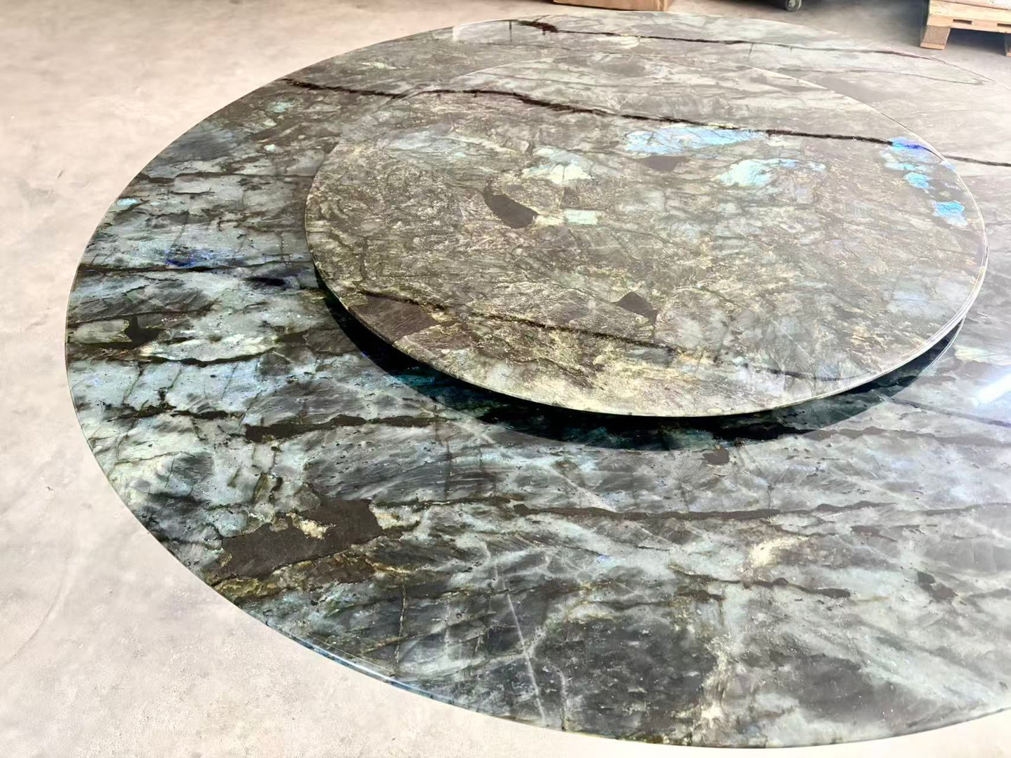 FINAL SALE! Dia1.6m Natural Brazilian Labradorite Marble "In Stock With Most Selections In Singapore" From Brazil Customization For Dining Coffee Side Table Feature Wall Granite Stone Real Marble - Blue Emerald