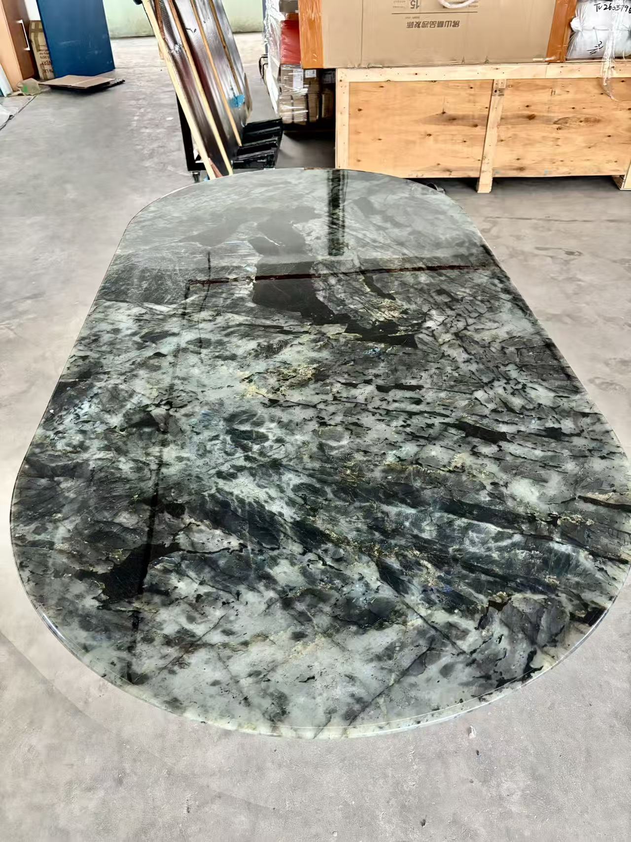 FINAL SALE! 1.8m Natural Brazilian Labradorite Marble "In Stock With Most Selections In Singapore" From Brazil Customization For Dining Coffee Side Table Feature Wall Granite Stone Real Marble - Blue Emerald