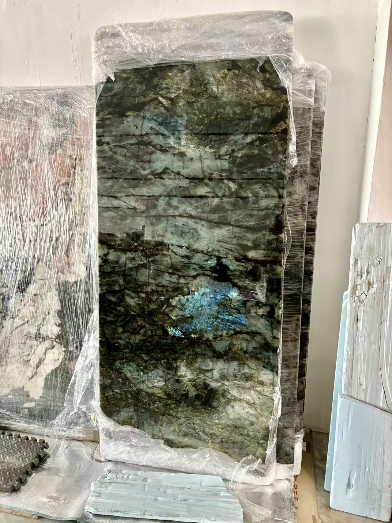 FINAL SALE! 2m Natural Brazilian Labradorite Marble "In Stock With Most Selections In Singapore" From Brazil Customization For Dining Coffee Side Table Feature Wall Granite Stone Real Marble - Blue Emerald App