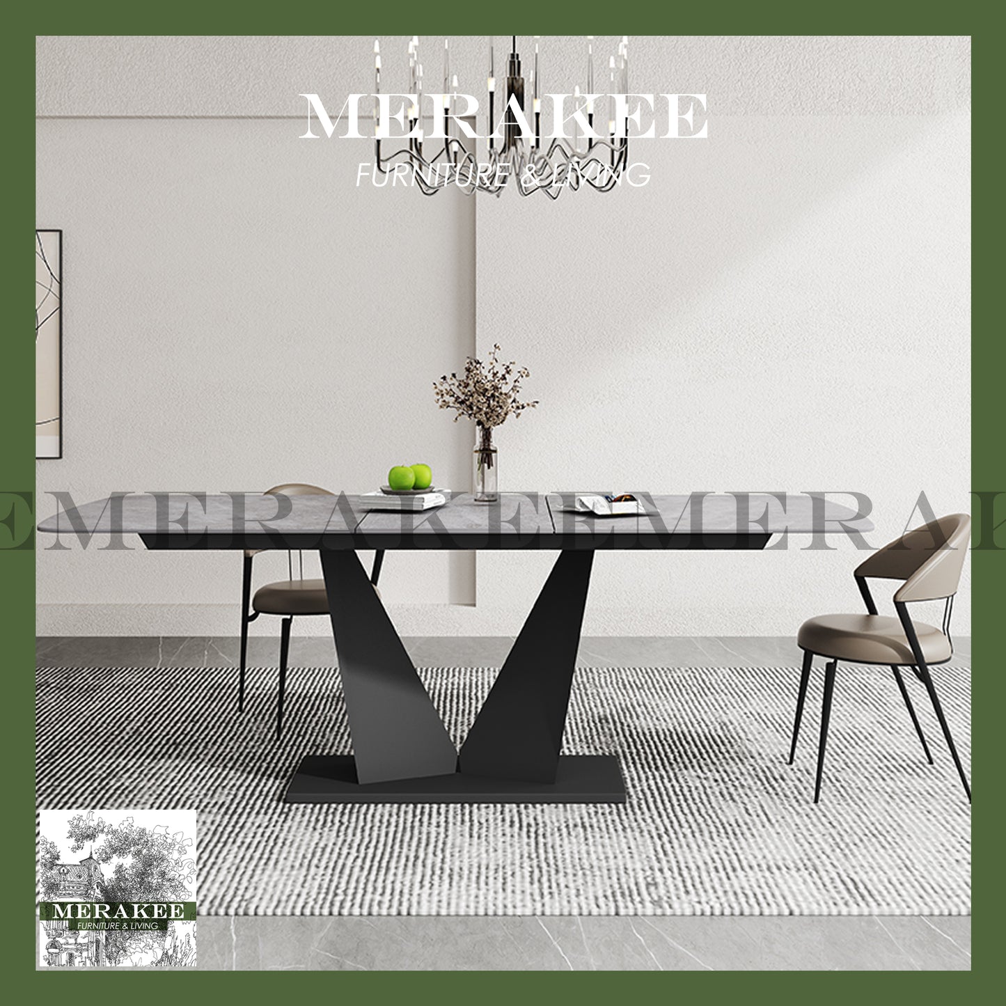 MERAKEE Extendable Customized Marble Like Sintered Stone Dining Table Dining Room Furniture F26