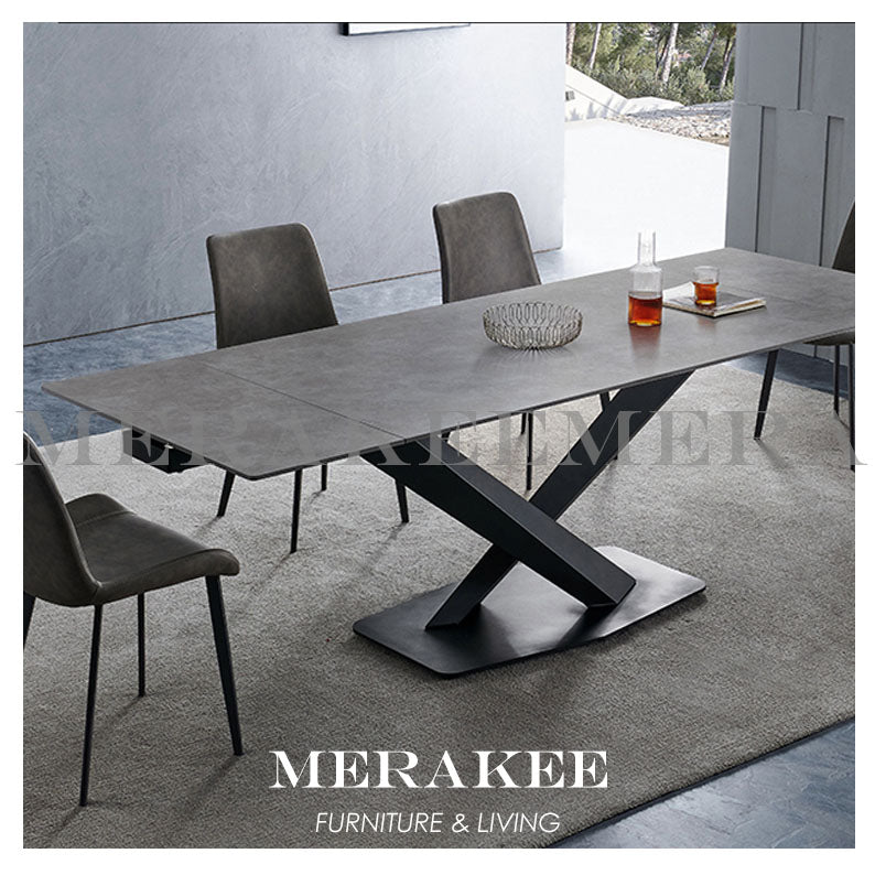 MERAKEE Extendable Large Size Customized Marble Like Sintered Stone Dining Table Dining Room Furniture F203