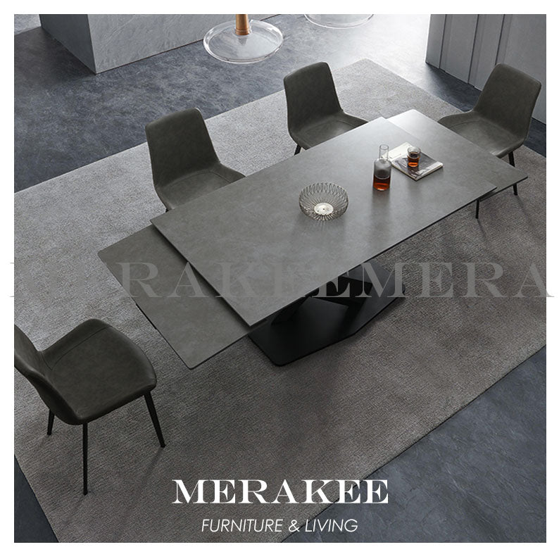 MERAKEE Extendable Large Size Customized Marble Like Sintered Stone Dining Table Dining Room Furniture F203