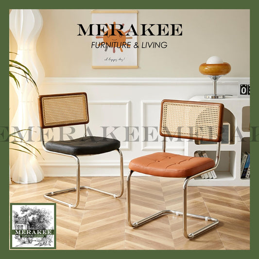 MERAKEE Dining Chair Metal Frame Solid Wood With Cushion Dining Room Furniture WR08