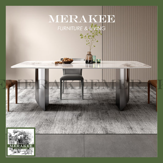 MERAKEE Sintered Stone Dining Table Customization Color Tabletop Stainless Steel Stand Dining Room Furniture PV16