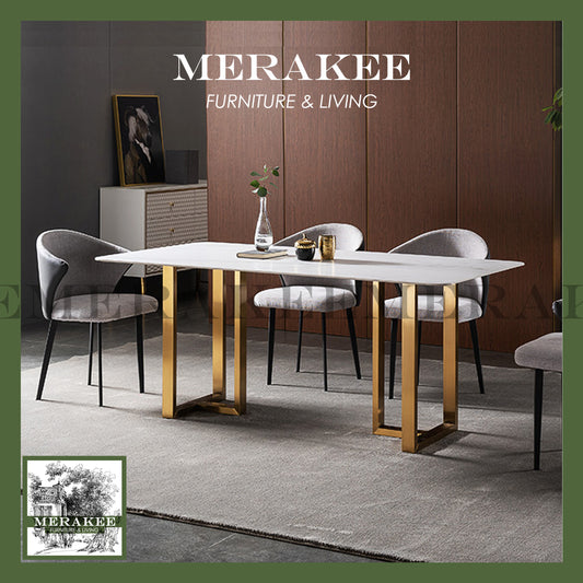 MERAKEE Customized Marble Like Sintered Stone Dining Table Gold Stainless Steel Dining Room Furniture F088