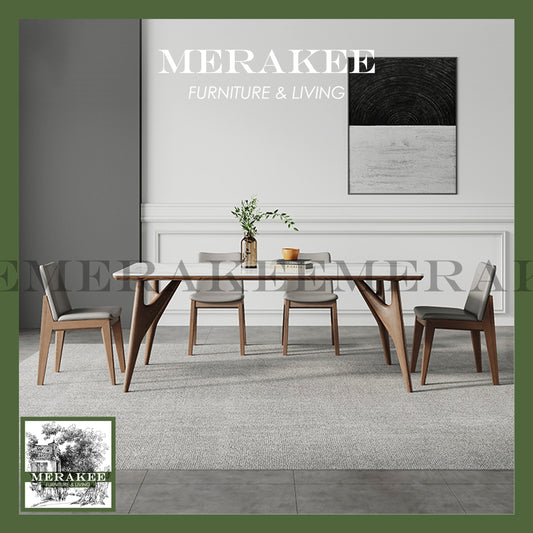 MERAKEE Customized Marble Like Sintered Stone Solid Ash Wood Stand Dining Table Dining Room Furniture AW006