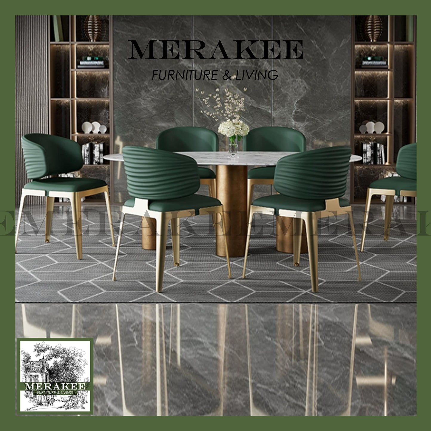 MERAKEE Dining Chair PU Leather Stainless Gold Leg Dining Room Furniture YX10