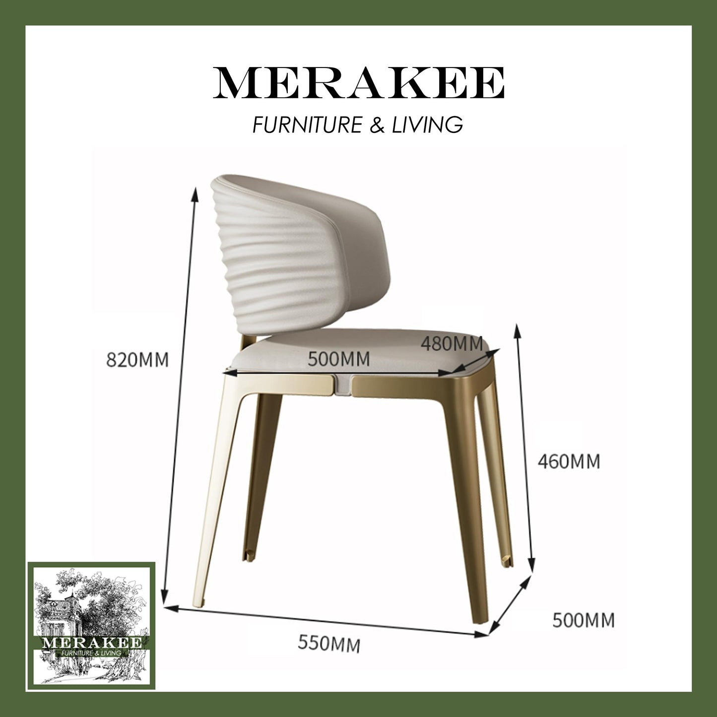 MERAKEE Dining Chair PU Leather Stainless Gold Leg Dining Room Furniture YX10