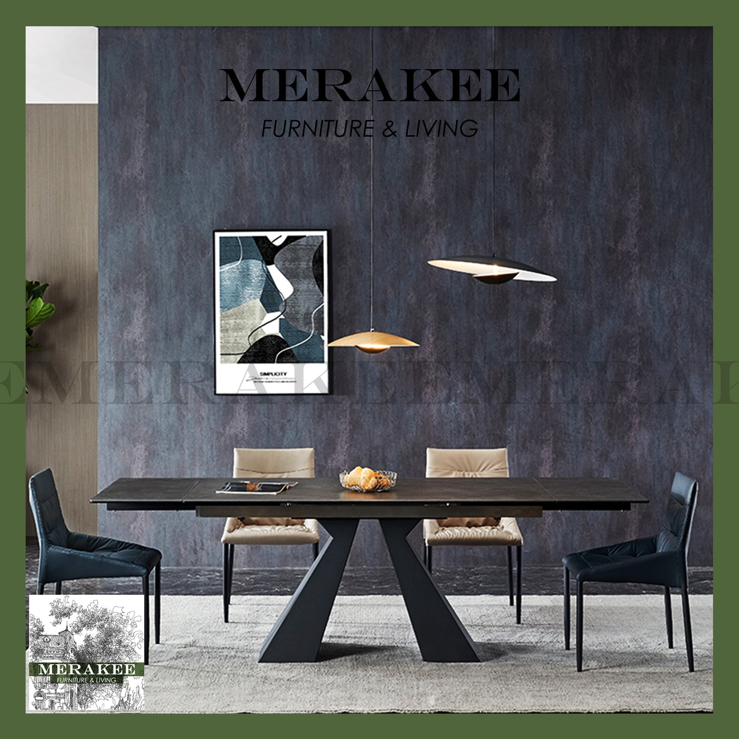 MERAKEE Extendable Large Size Customized Marble Like Sintered Stone Dining Table Dining Room Furniture F202