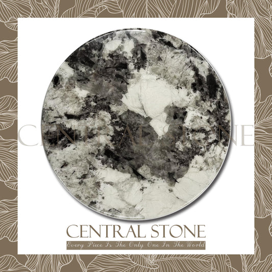 CENTRAL STONE Italian Natural Marble Quartz Coffee Side Table Dia50cm -Silver Fox
