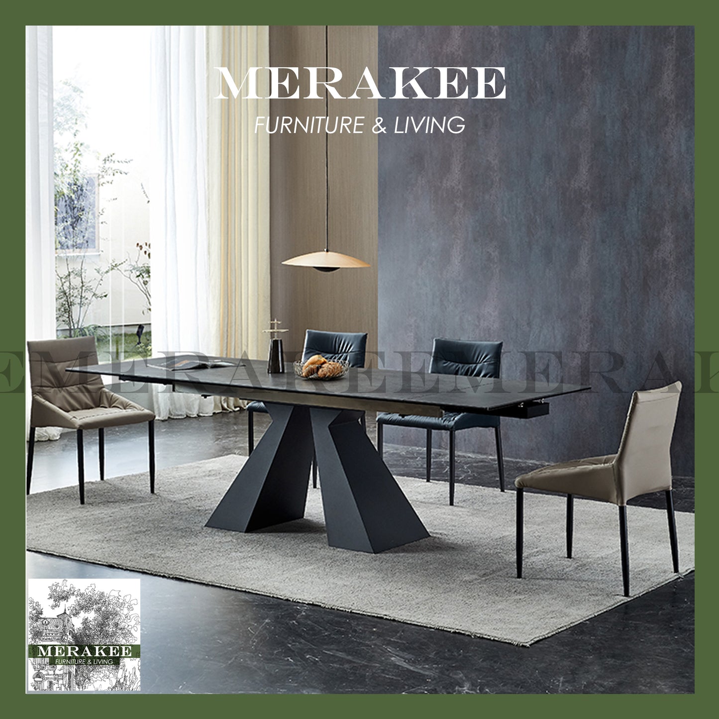 MERAKEE Extendable Large Size Customized Marble Like Sintered Stone Dining Table Dining Room Furniture F202