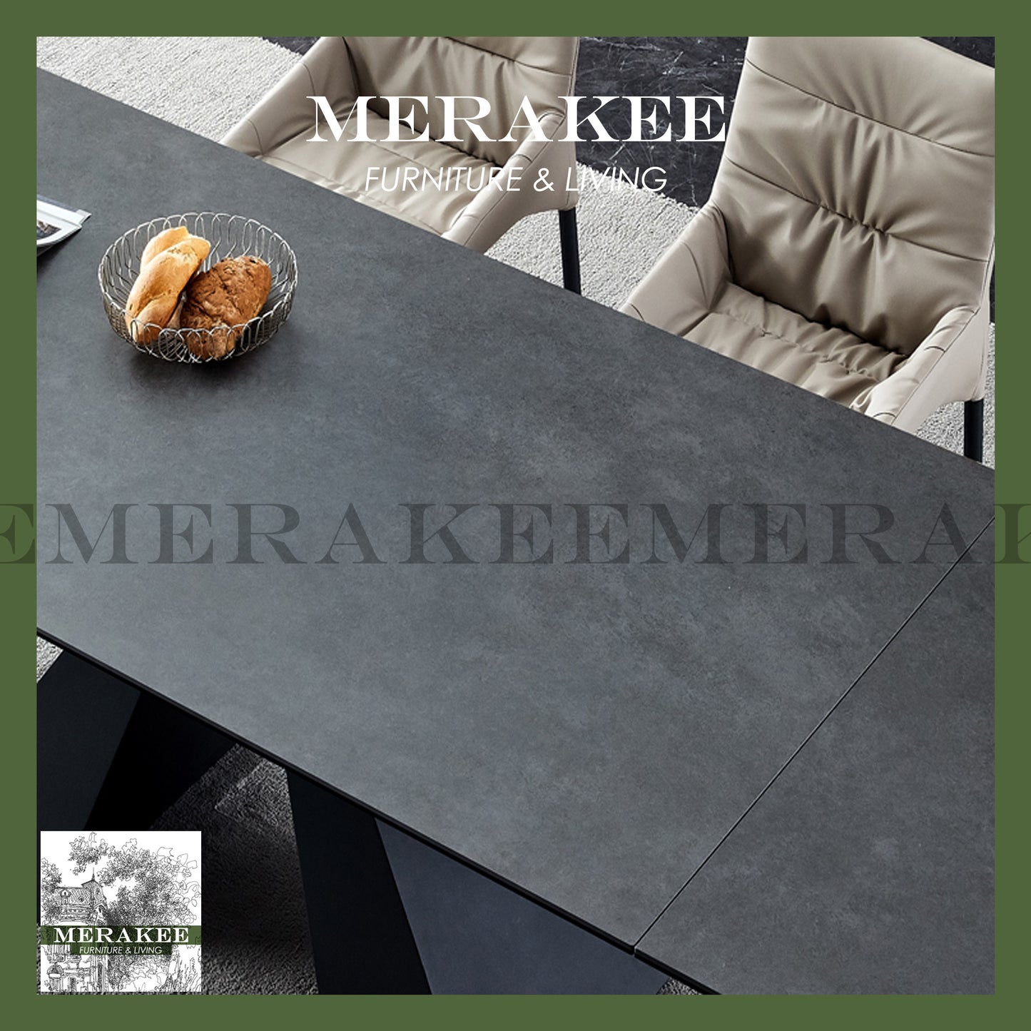 MERAKEE Extendable Large Size Customized Marble Like Sintered Stone Dining Table Dining Room Furniture F202