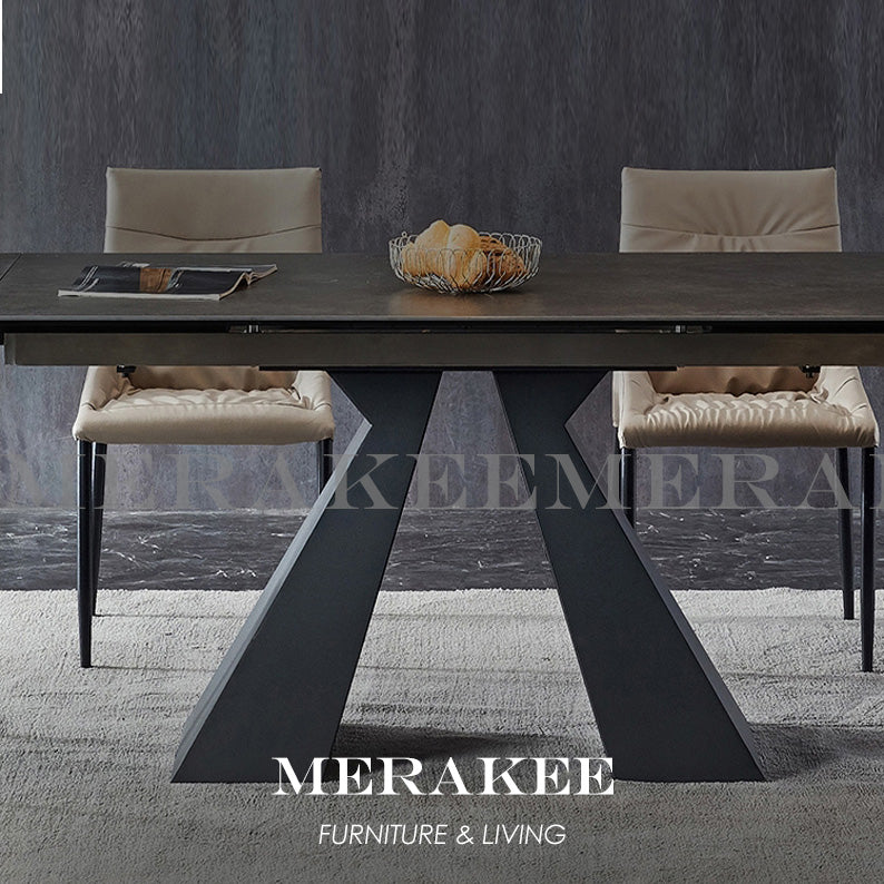 MERAKEE Extendable Large Size Customized Marble Like Sintered Stone Dining Table Dining Room Furniture F202