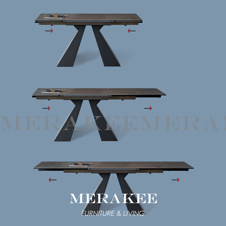 MERAKEE Extendable Large Size Customized Marble Like Sintered Stone Dining Table Dining Room Furniture F202