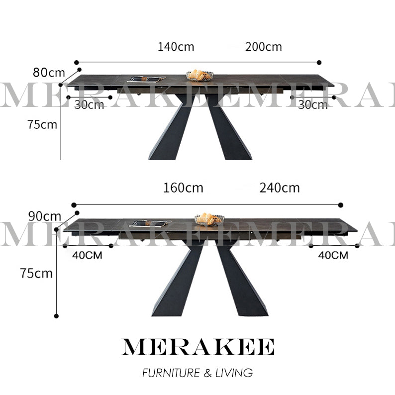 MERAKEE Extendable Large Size Customized Marble Like Sintered Stone Dining Table Dining Room Furniture F202