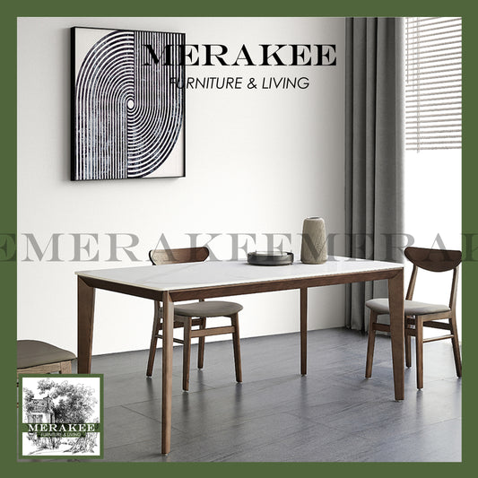 MERAKEE Customized Marble Like Sintered Stone Solid Ashwood Leg Dining Table Dining Room Furniture AW12