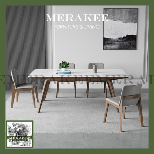 MERAKEE Customized Marble Like Sintered Stone Solid Ash Wood Stand Dining Table Dining Room Furniture AW14