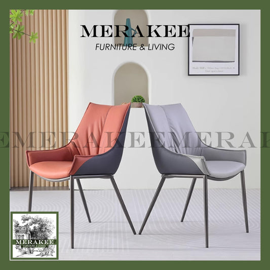 MERAKEE Dining Chair PU Leather Solid Wood Frame Metal Leg Dining Room Furniture SJ253