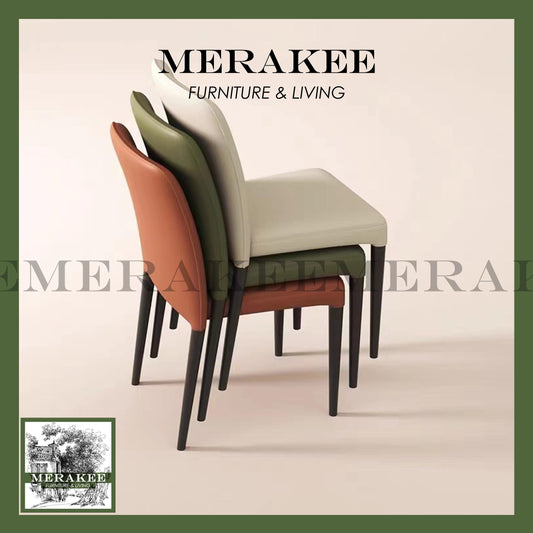 MERAKEE Stackable Dining Chair PU Leather Solid Wood Frame Metal Leg Dining Room Furniture BT078