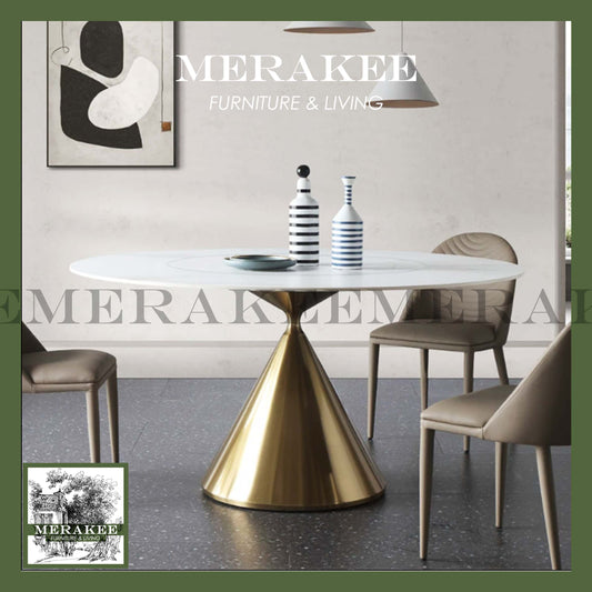 MERAKEE Sintered Stone Round Dining Table With Lazy Susan Customization Color Tabletop Stainless Steel Gold/Rose Gold/Black Stand Dining Room Furniture PV43