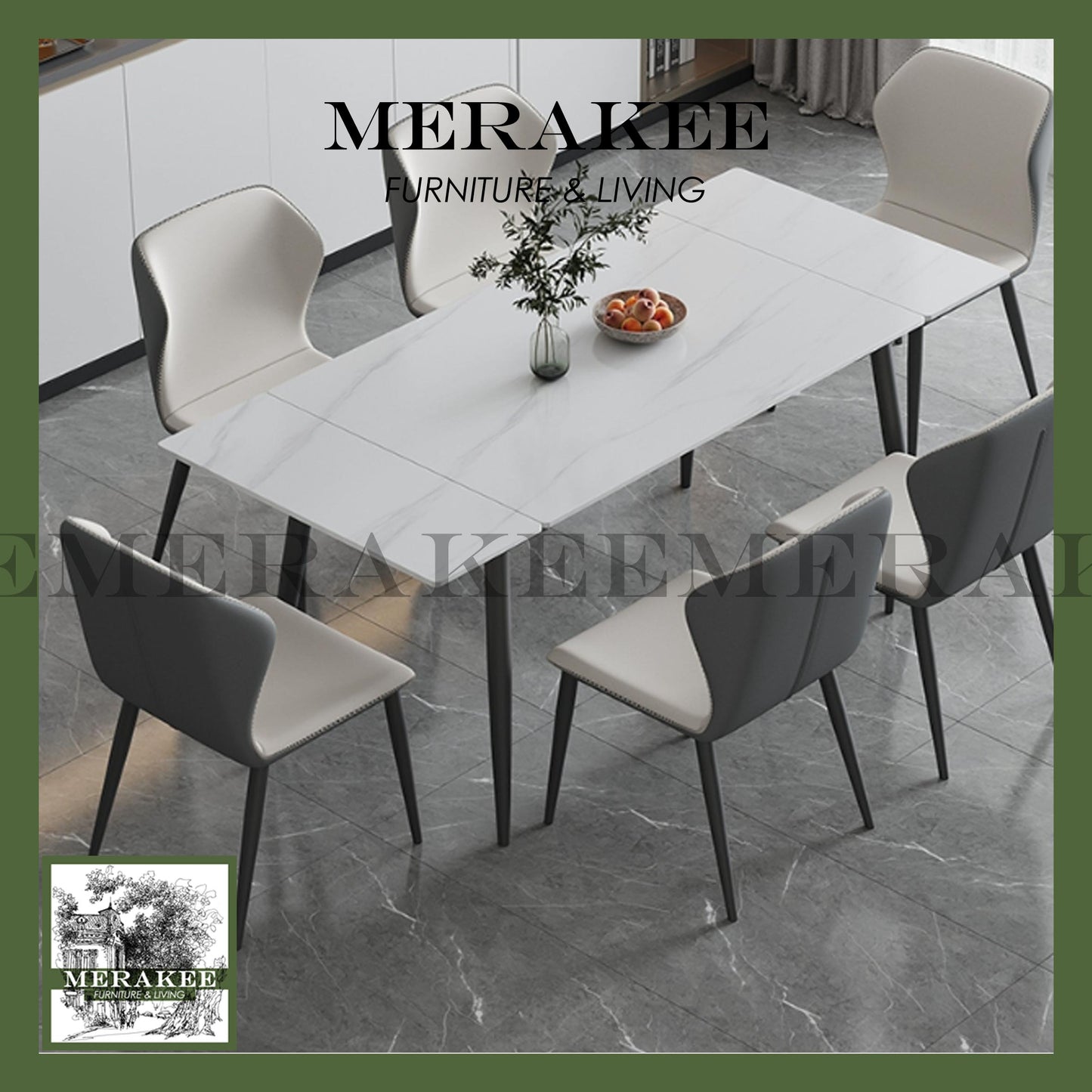 MERAKEE Extendable Customized Marble Like Sintered Stone Dining Table Dining Room Furniture F28