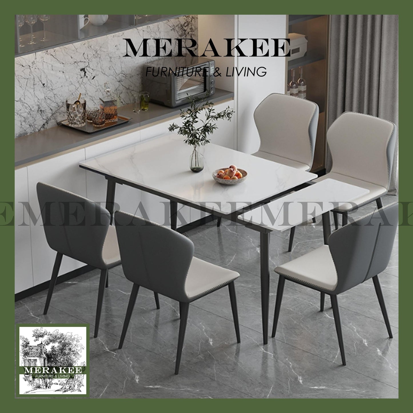 MERAKEE Extendable Customized Marble Like Sintered Stone Dining Table Dining Room Furniture F28