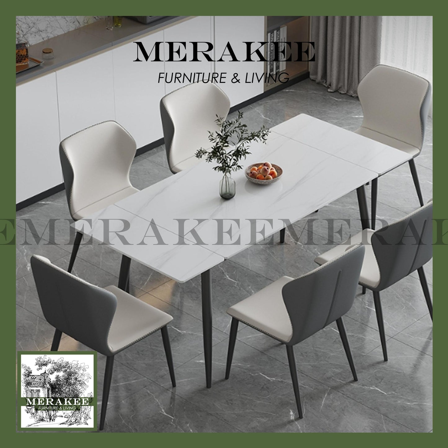 MERAKEE Extendable Customized Marble Like Sintered Stone Dining Table Dining Room Furniture F28