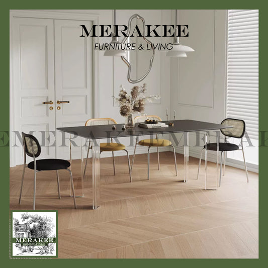 MERAKEE Customized Marble Like Sintered Stone Dining Table With Acrylic Leg Dining Room Furniture AC01