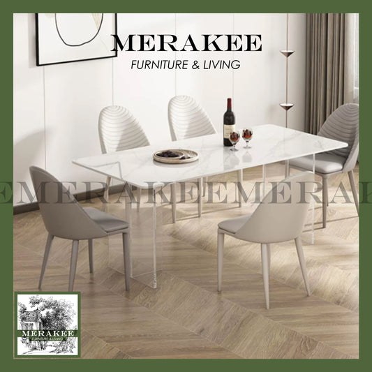 MERAKEE Customized Marble Like Sintered Stone Dining Table With Acrylic Leg Dining Room Furniture AC02