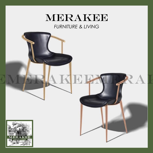 MERAKEE Dining Chair Saddle Leather Black/Gold/Rose Gold/Silver Stand Dining Room Furniture TS3651