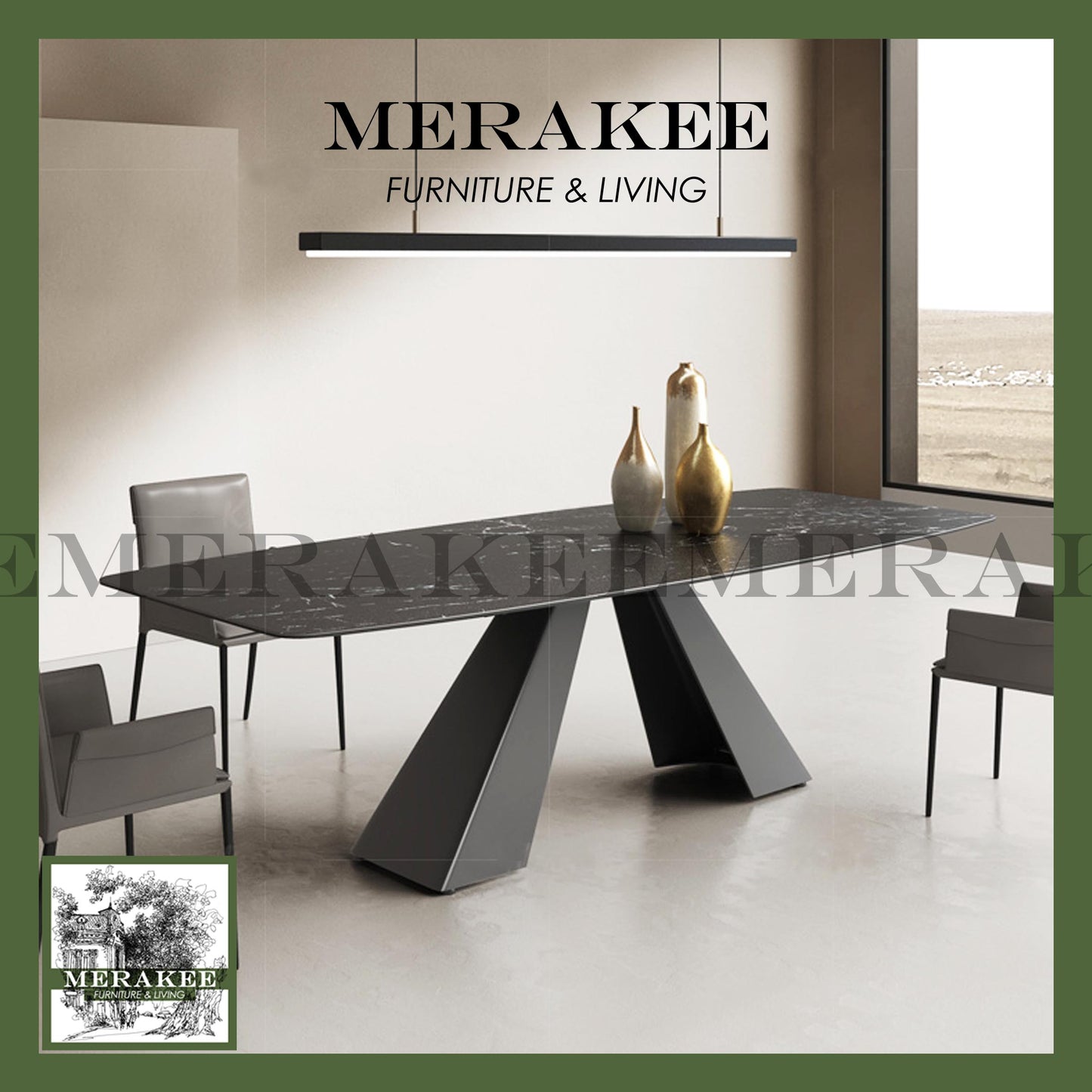 MERAKEE Sintered Stone Dining Table Customization Color Tabletop Solid Carbon Steel Leg Dining Room Furniture PV12