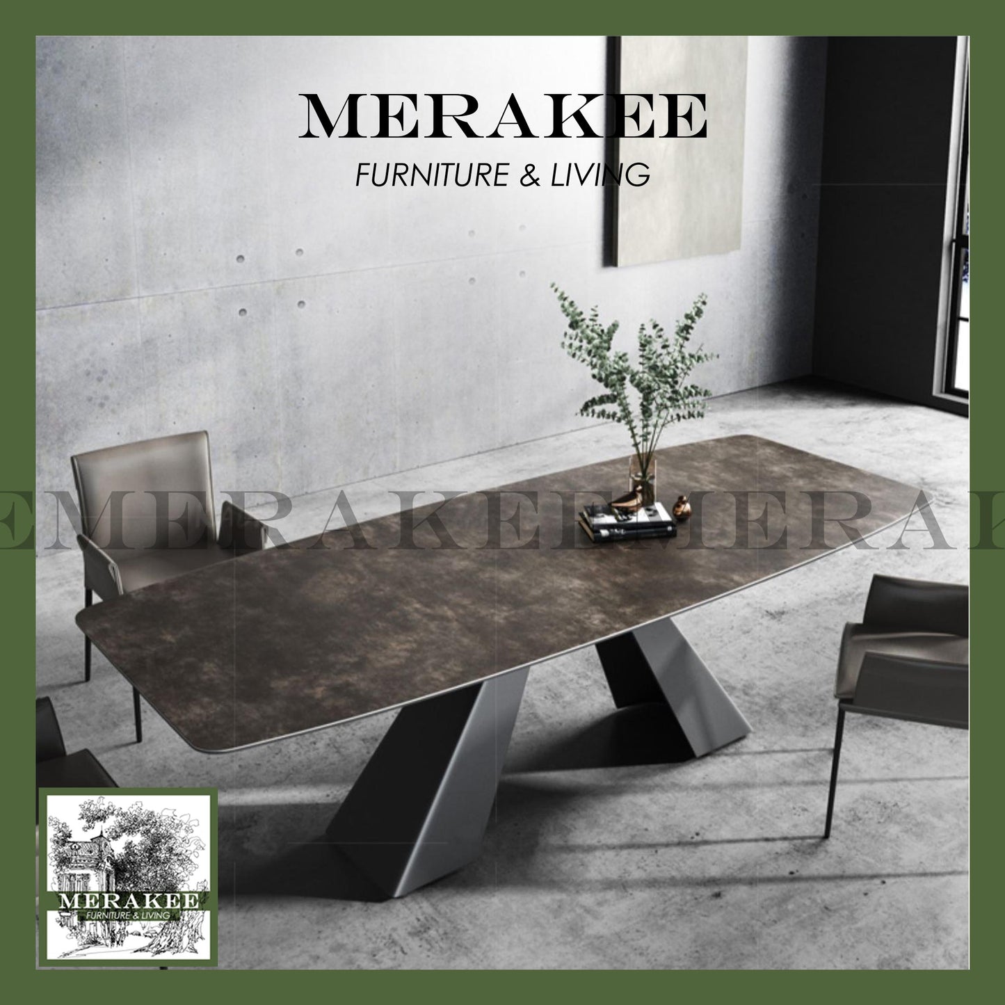 MERAKEE Sintered Stone Dining Table Customization Color Tabletop Solid Carbon Steel Leg Dining Room Furniture PV12