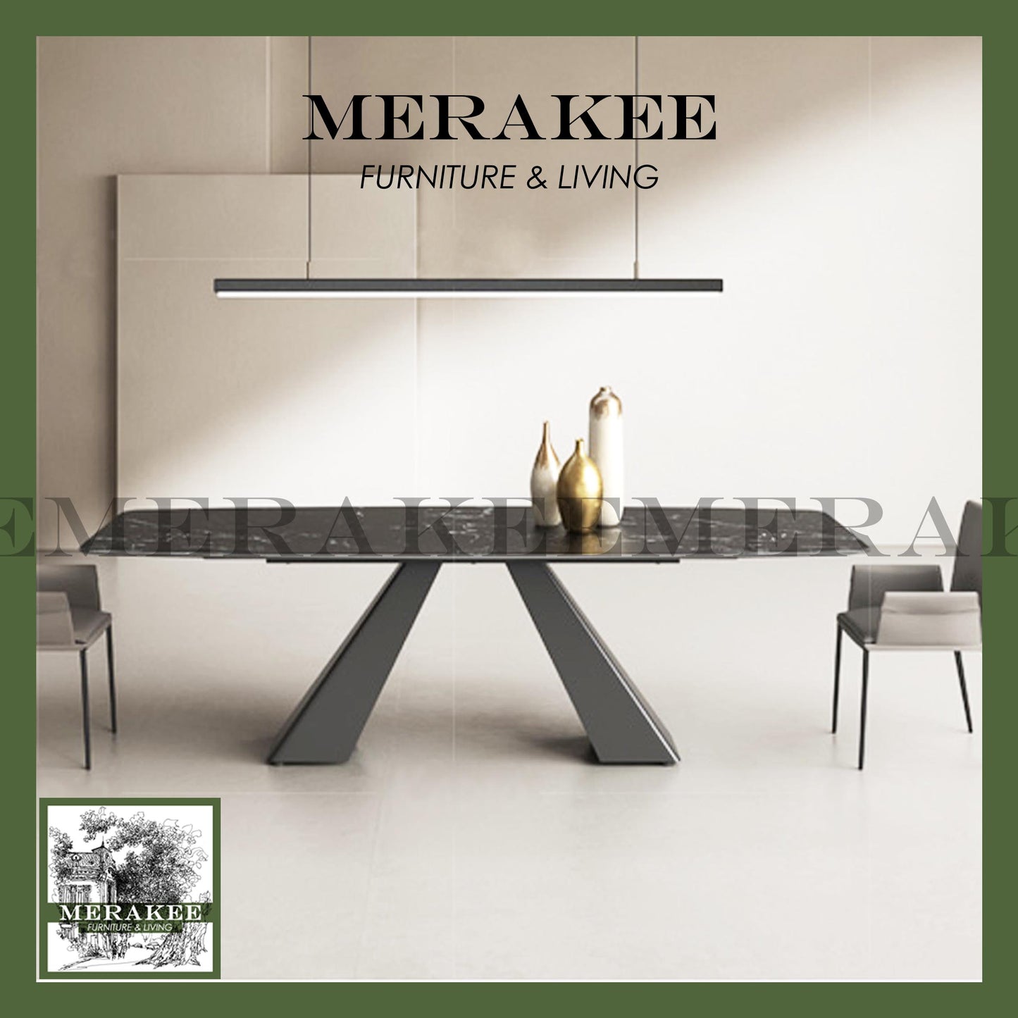 MERAKEE Sintered Stone Dining Table Customization Color Tabletop Solid Carbon Steel Leg Dining Room Furniture PV12