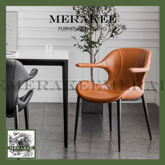 MERAKEE Dining Chair Saddle Leather Black/Gold/Rose Gold/Silver Stand Dining Room Furniture TS375