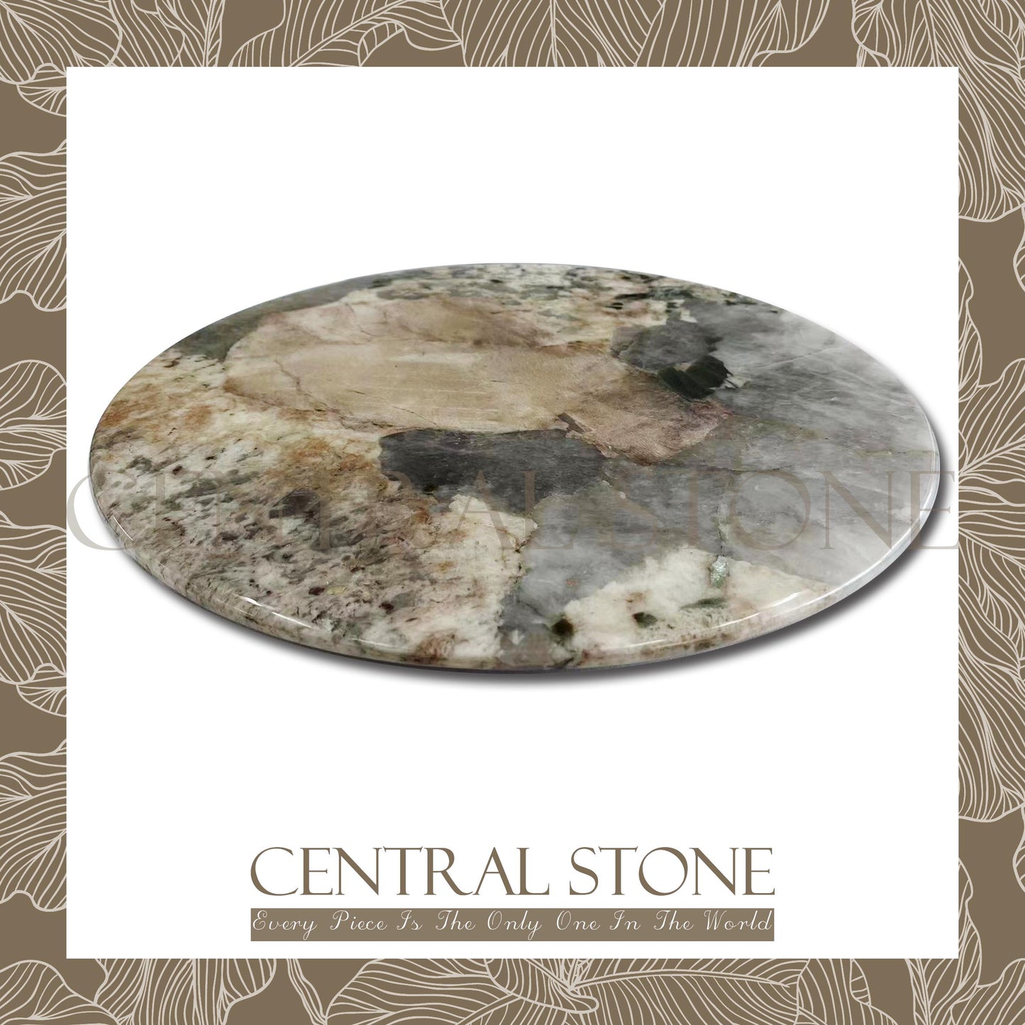 CENTRAL STONE Brazilian Natural Marble Quartz Coffee Side Table Dia50cm -Pandora Green Diamond