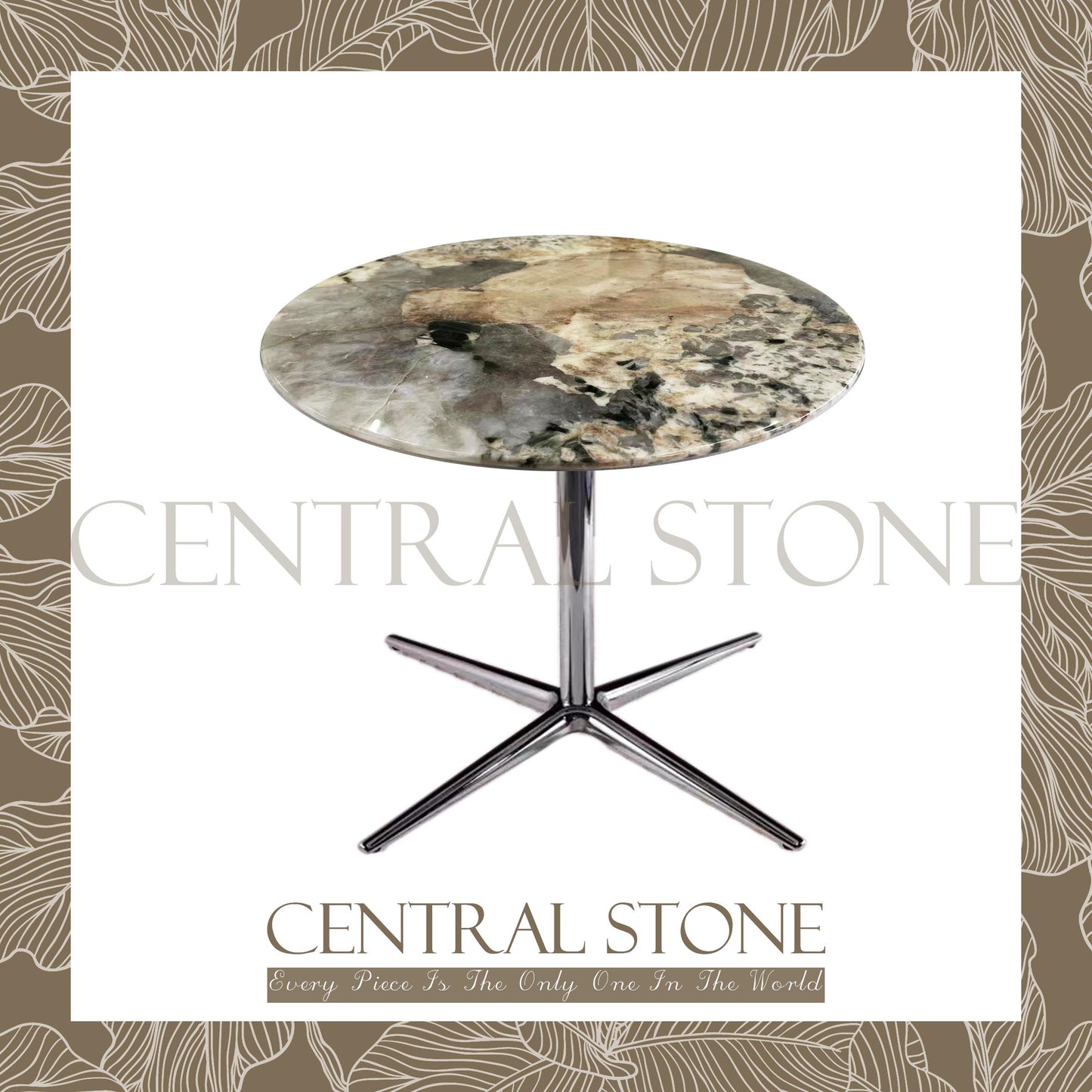 CENTRAL STONE Brazilian Natural Marble Quartz Coffee Side Table Dia50cm -Pandora Green Diamond