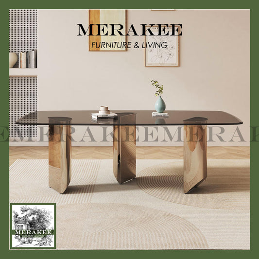 MERAKEE Tempered Glass Sintered Stone Dining Table Customization Color Tabletop Stainless Steel Leg Dining Room Furniture PV02