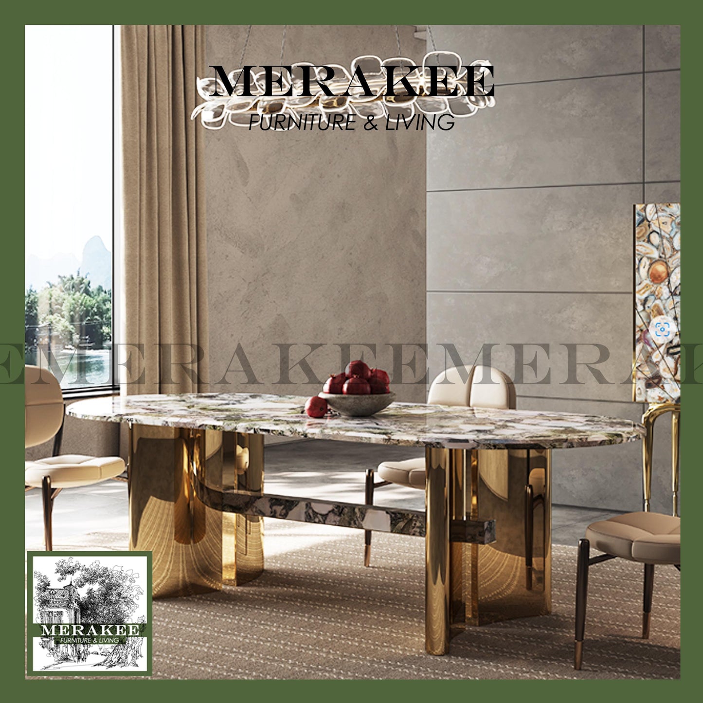 MERAKEE Sintered Stone Dining Table Customization Color Tabletop Stainless Steel Leg Dining Room Furniture PV08