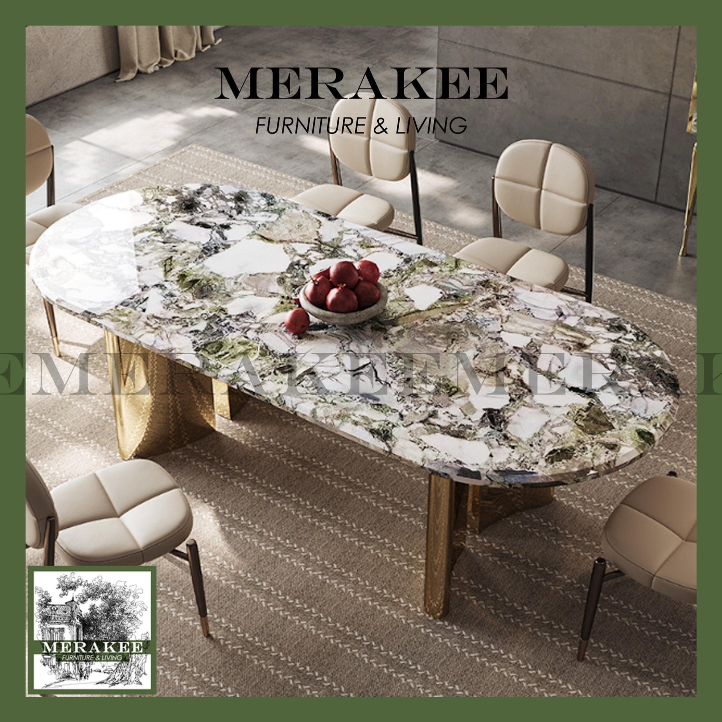 MERAKEE Sintered Stone Dining Table Customization Color Tabletop Stainless Steel Leg Dining Room Furniture PV08