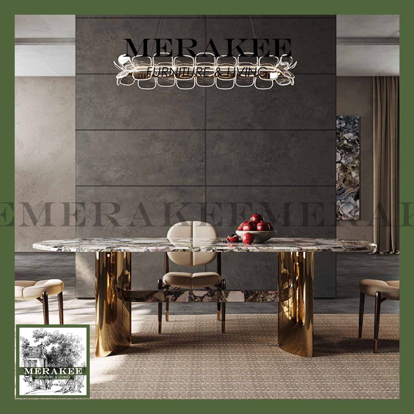 MERAKEE Sintered Stone Dining Table Customization Color Tabletop Stainless Steel Leg Dining Room Furniture PV08