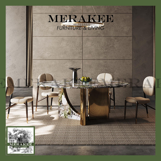 MERAKEE Sintered Stone Dining Table Customization Color Tabletop Stainless Steel Leg Dining Room Furniture PV10