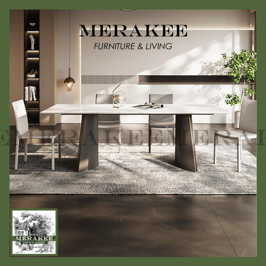 MERAKEE Sintered Stone Dining Table Customization Color Tabletop Stainless Steel Leg Dining Room Furniture PV06