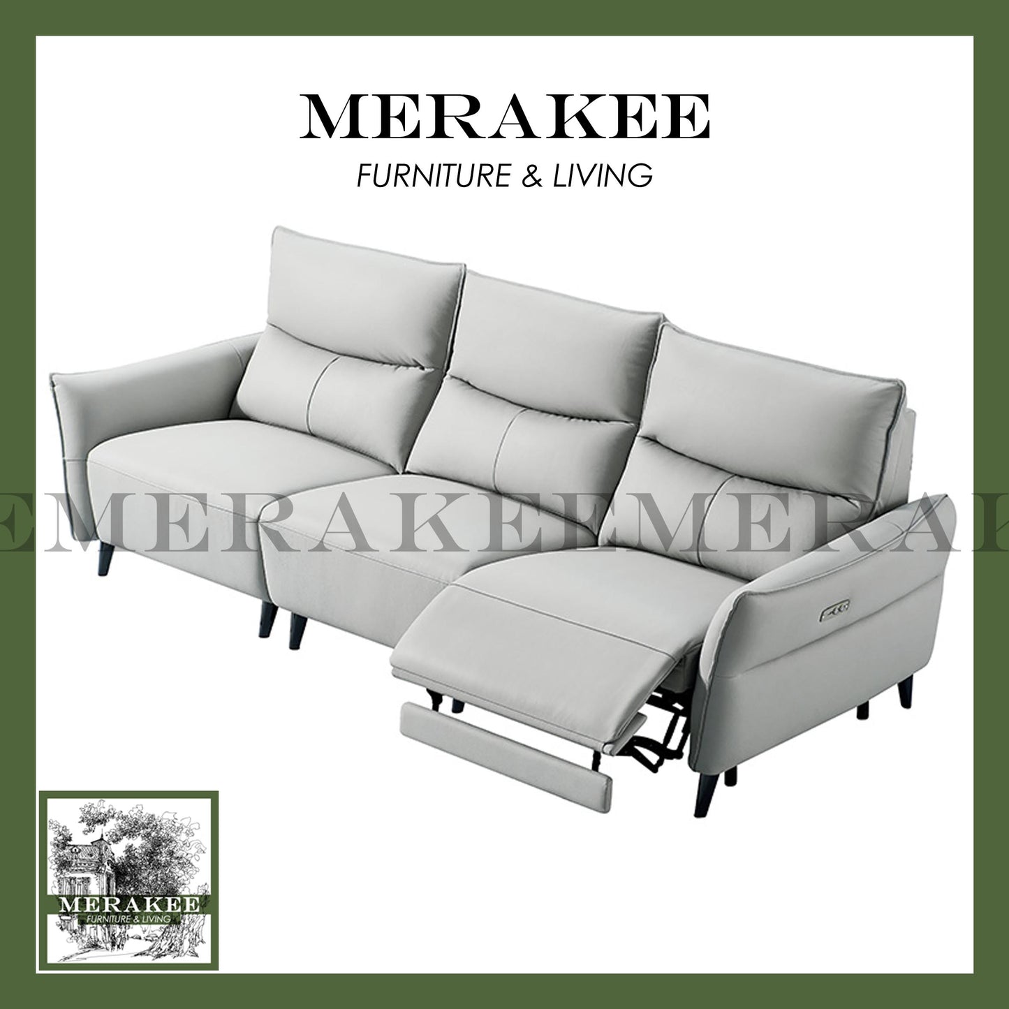 MERAKEE Full-Grain Genuine Leather Electric Recliner sofa 2/3 Seater Color Solution Living Room Furniture XC8820