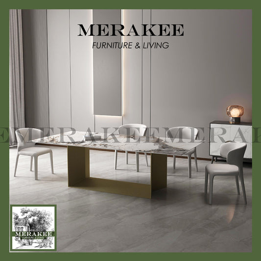 MERAKEE Sintered Stone Dining Table Customization Color Tabletop Black/Bronze Stand Dining Room Furniture PV68