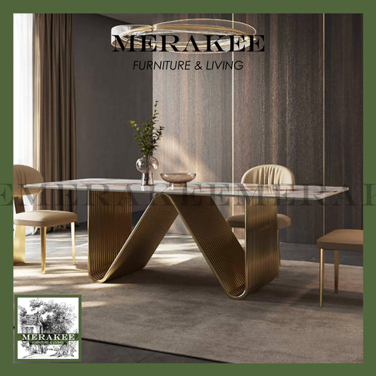 MERAKEE Sintered Stone Dining Table Customization Color Tabletop Stainless Steel Grey/Champagne Gold Electroplated Leg Dining Room Furniture PV61