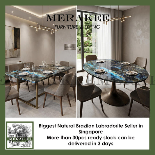 Natural Brazilian Labradorite Marble "In Stock With Most Selections In Singapore" From Brazil Customization For Dining Coffee Side Table Feature Wall Granite Stone Real Marble - Blue Emerald