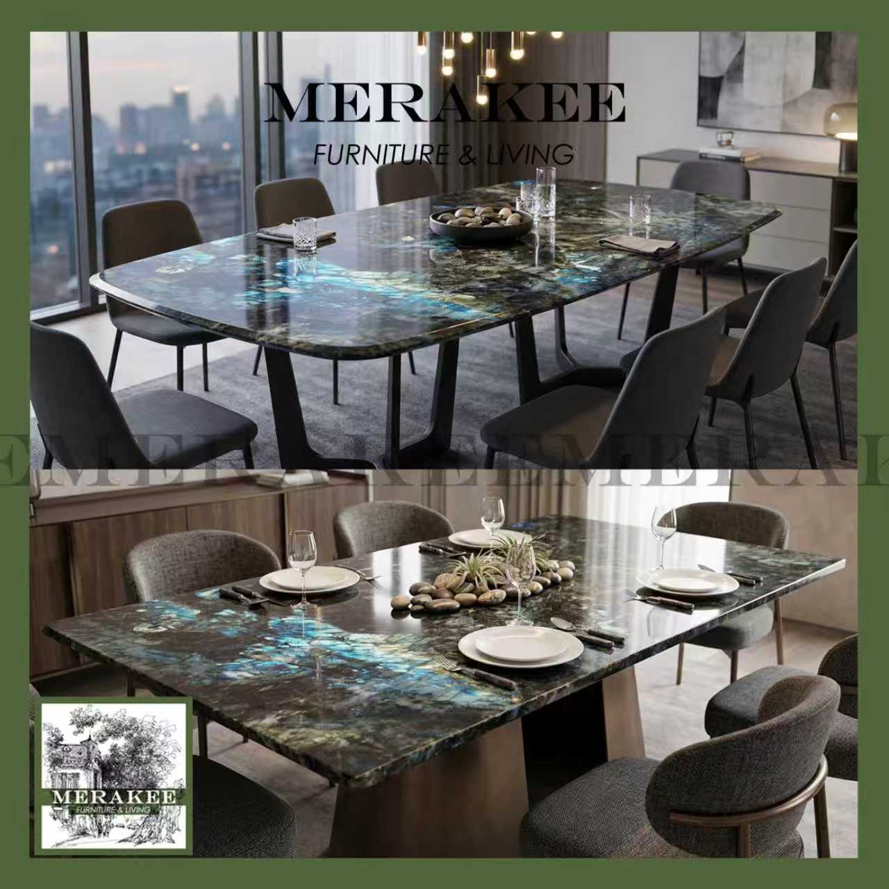 Natural Brazilian Labradorite Marble "In Stock With Most Selections In Singapore" From Brazil Customization For Dining Coffee Side Table Feature Wall Granite Stone Real Marble - Blue Emerald