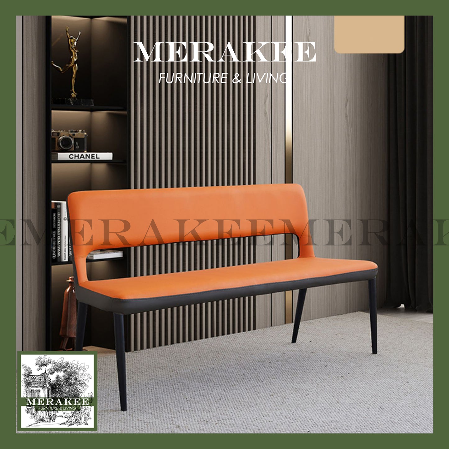 MERAKEE Dining Bench with Backrest Pu Leather Dining Room Furniture B22