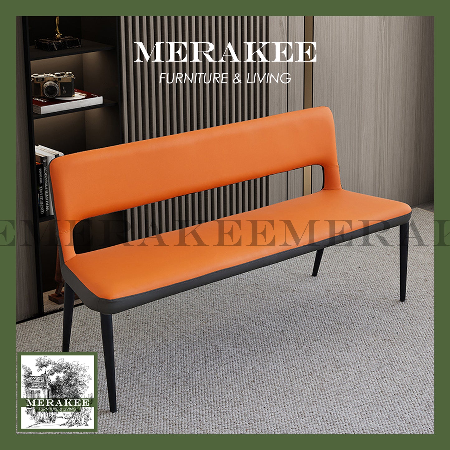 MERAKEE Dining Bench with Backrest Pu Leather Dining Room Furniture B22